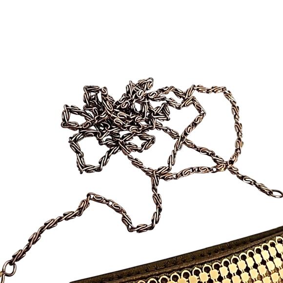 Gold Metal Mesh Purse Evening Bag Long Chain Zip Closure Cross Body 8.5" x 6" - Picture 7 of 8